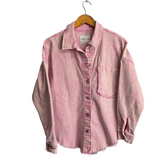 Celebrity Pink Woman's Faded Pink Button Up Jean Shacket Size Small - Picture 1 of 7
